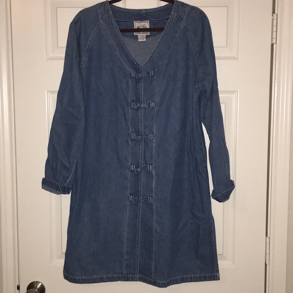 Womens Front Knot-Buttoned Denim Dress